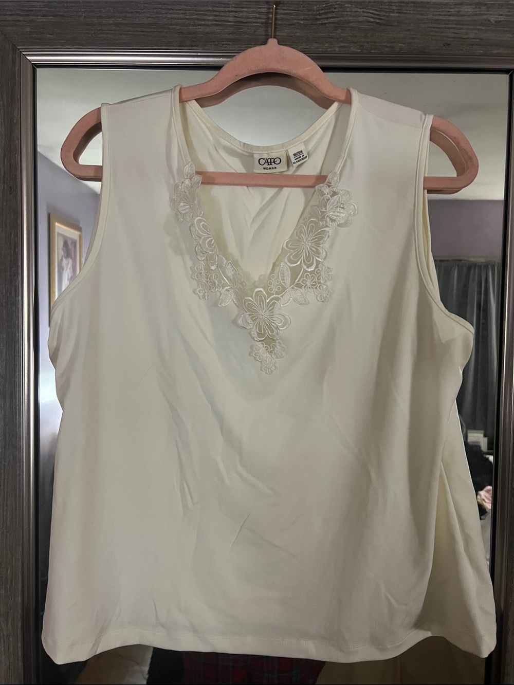 Cato Ivory Lace-Trim V-Neck Sleeveless Top